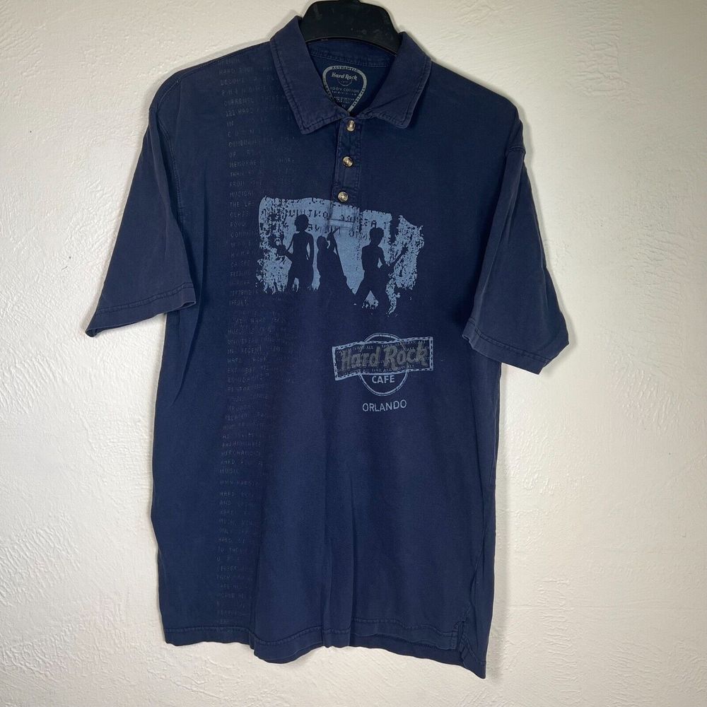 Hard Rock Cafe Polo Shirt Mens XL Blue Orlando Distressed Short Sleeve
